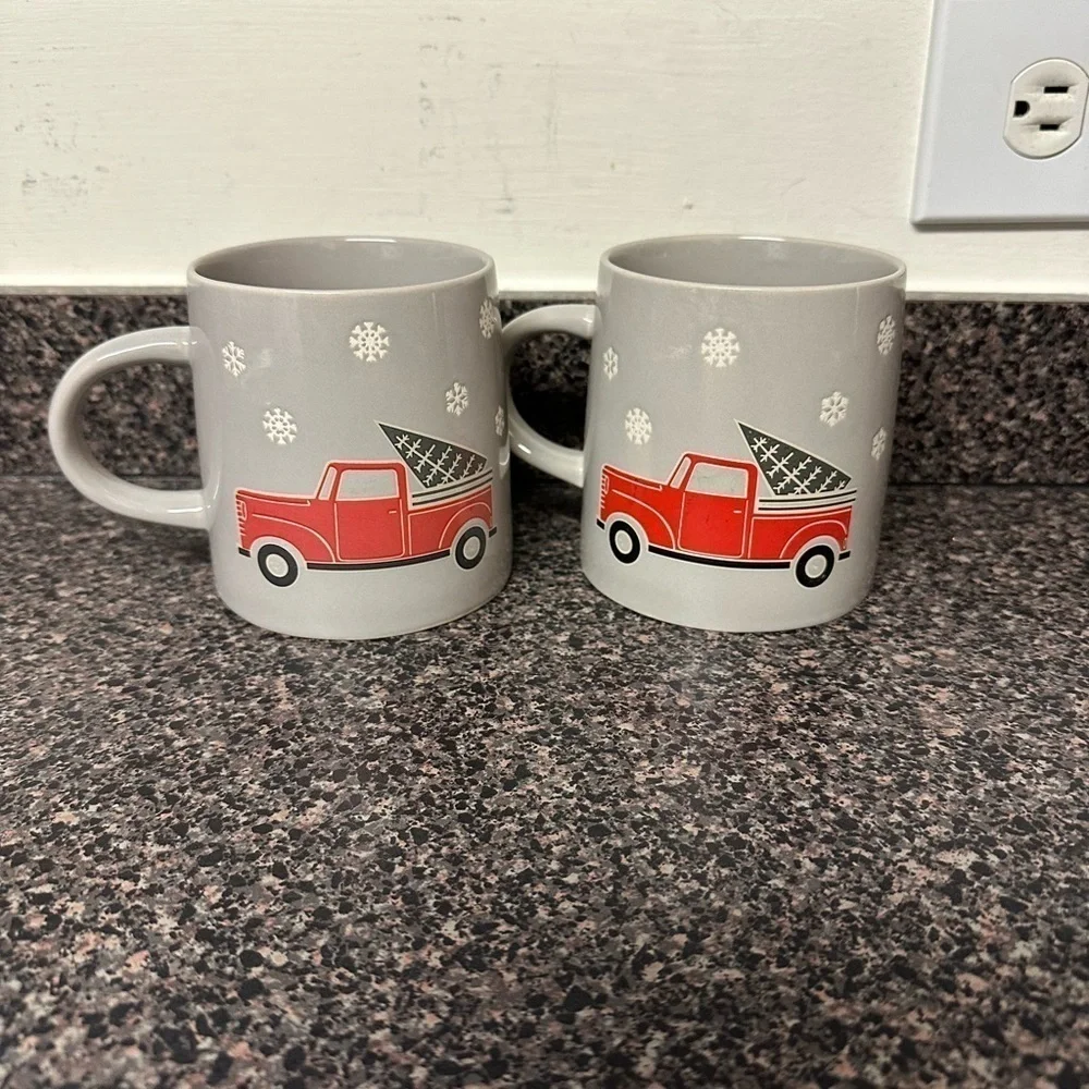 Christmas Red Truck Ceramic Mug Set